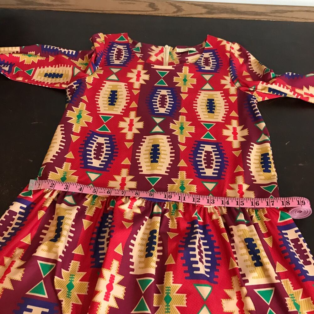 Anthropologie Eyedoll Wildfires Dress S Geometric Drop Waist Long Sleeve Boho - Picture 7 of 12